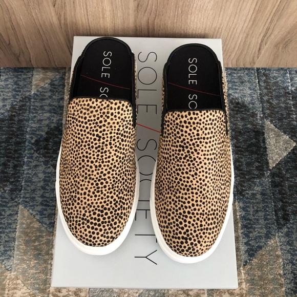 Sole Society Shoes - NEW Slide Sneakers - leopard print/calf hair